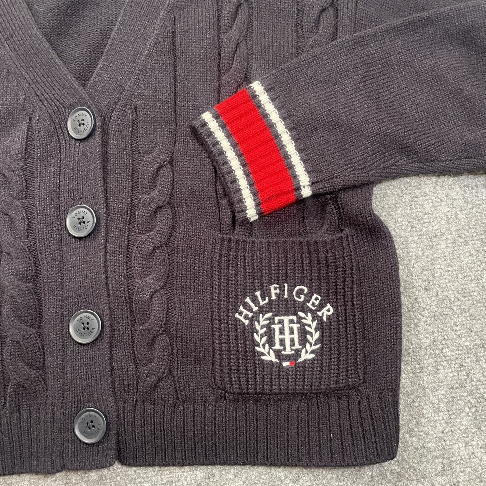 Tommy Hilfiger Cardigan Women's Size Small Blue Logo Cable Knit Sweater RWB